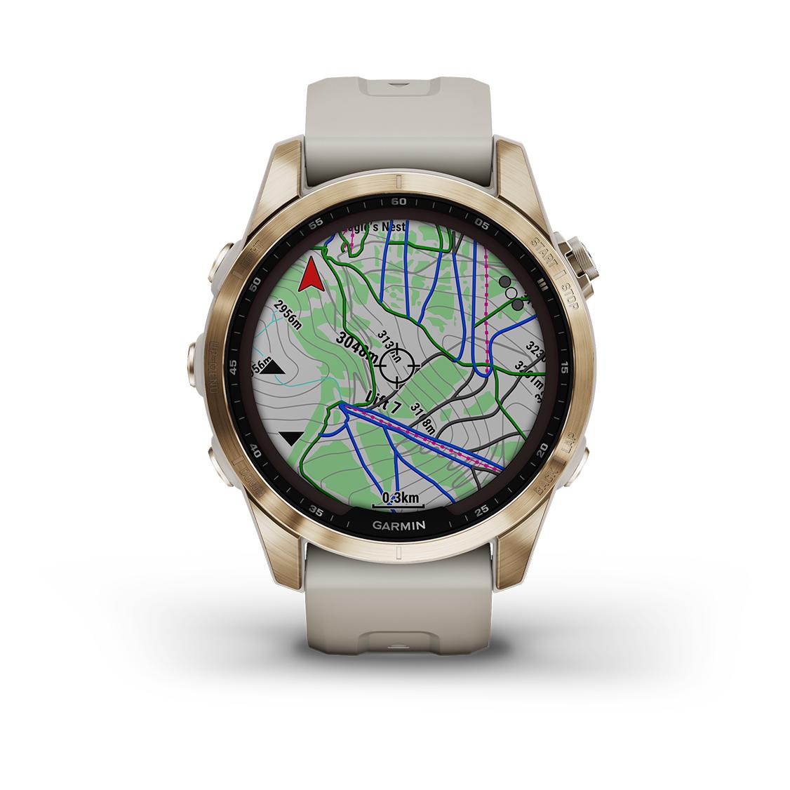 Garmin Fénix 7S Sapphire Solar Titane Light Gold (Bracelet Beige Sable) Doré 