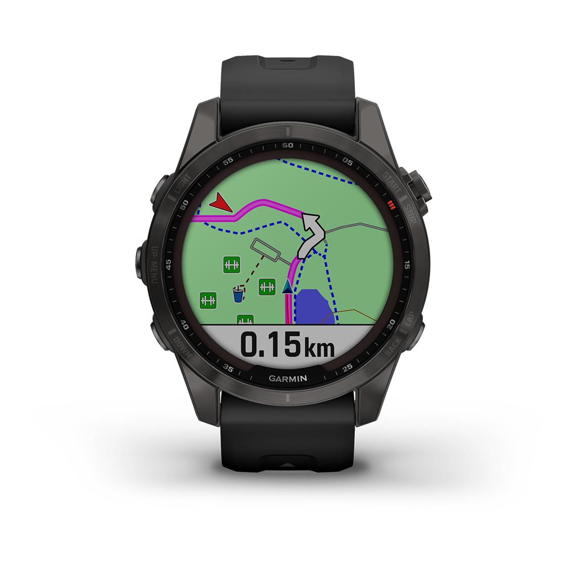 Garmin Fénix 7S Sapphire Solar Titane Carbon Gray DLC (Bracelet Noir) Gris 