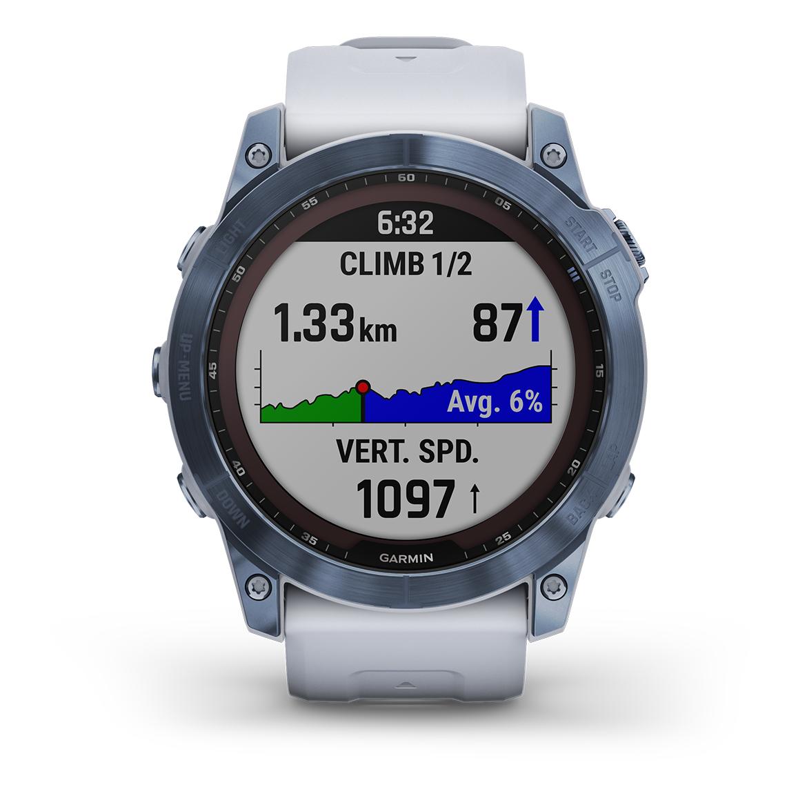 Garmin Fenix 7 Sapphire Solar bleu titane avec bracelet blanc - Racine  Electromenager