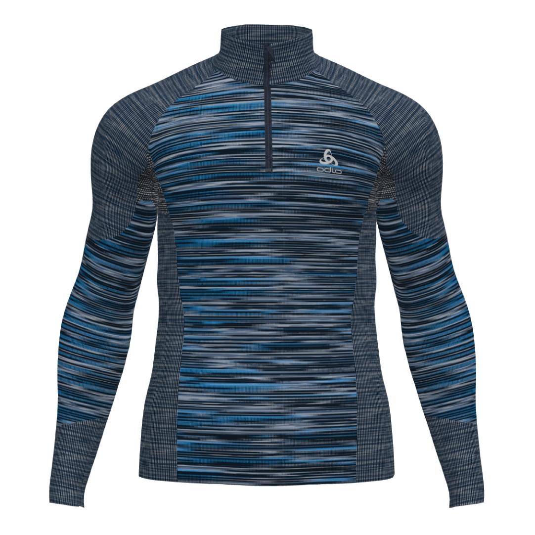 Odlo Blackcomb Eco Base Layer Top Turtle Neck Long Sleeve Half Zip Bleu L 