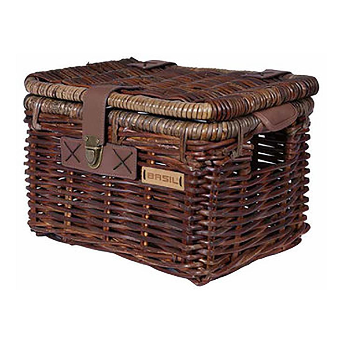 Basil PANIER AVEC COUVERCLE AVANT BASIL DENTON M OSIER AVEC DETAILS EN CUIR MARRON (49x29x25 cm) Mar