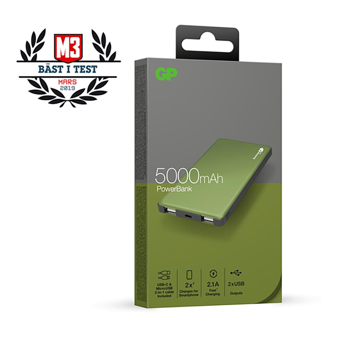 Powertec Batterie Externe - PT 5000 - Dual USB Kaki 