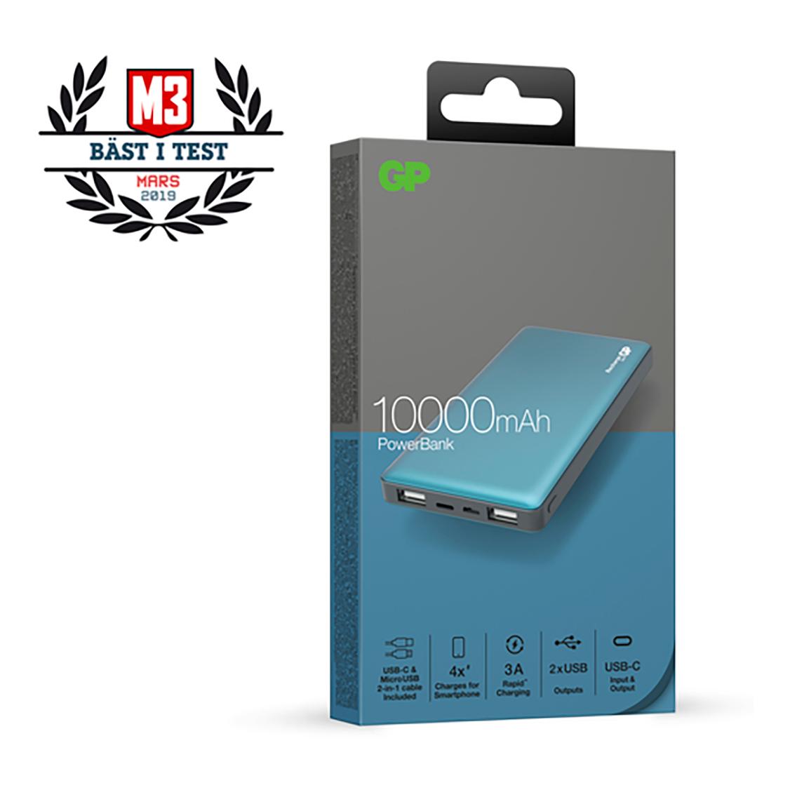 Powertec Batterie Externe - PT 10000 - USB C Bleu 
