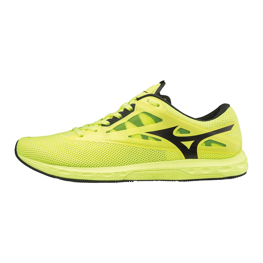 fluorescent yellow running shoes
