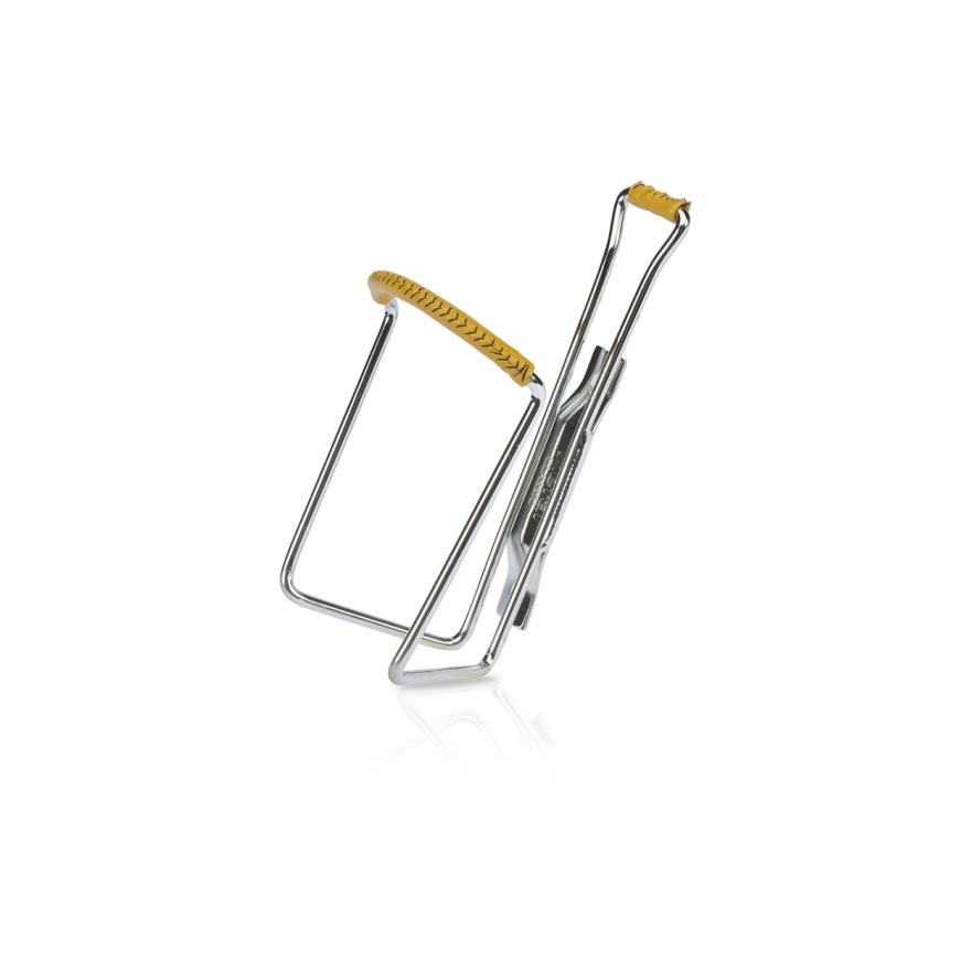 Zefal Vintage Bottle Cage - Silver/Brown leather covers Argenté 