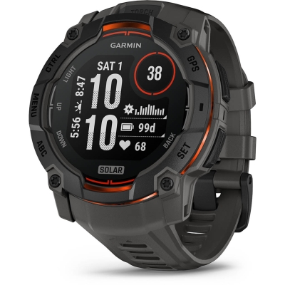 Garmin Instinct 3 Solar – 50 mm Noire (Bracelet gris charbon) Noir