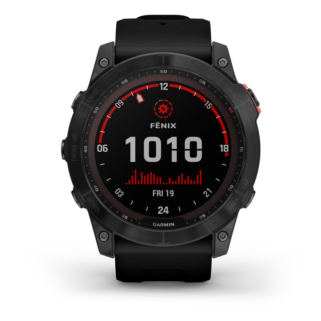 Garmin Fénix 7X Solar Gray (Bracelet Noir) Anthracite. Noir. Rouge