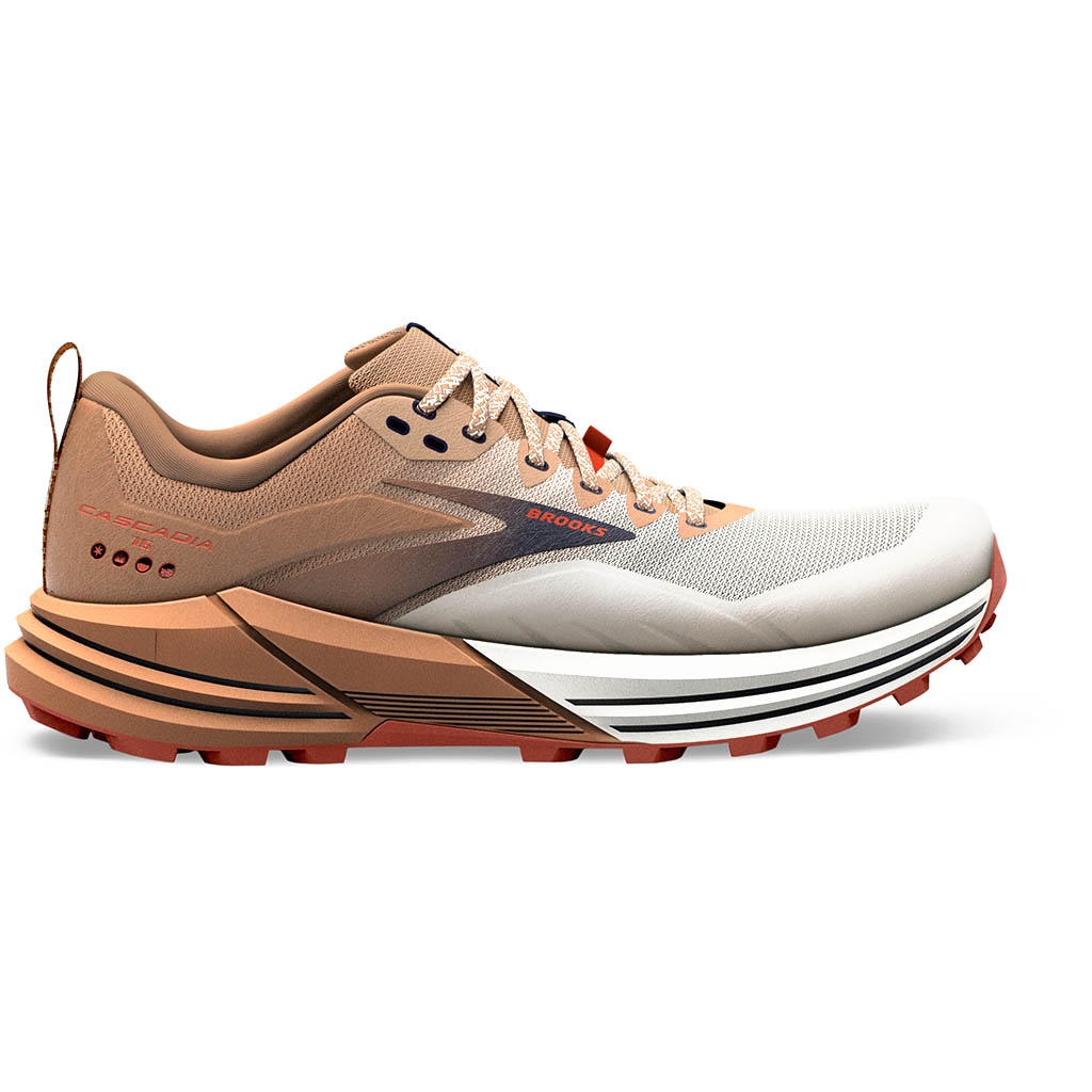 Brooks Cascadia 16 blanco-marrón: zapatillas de trail para hombre