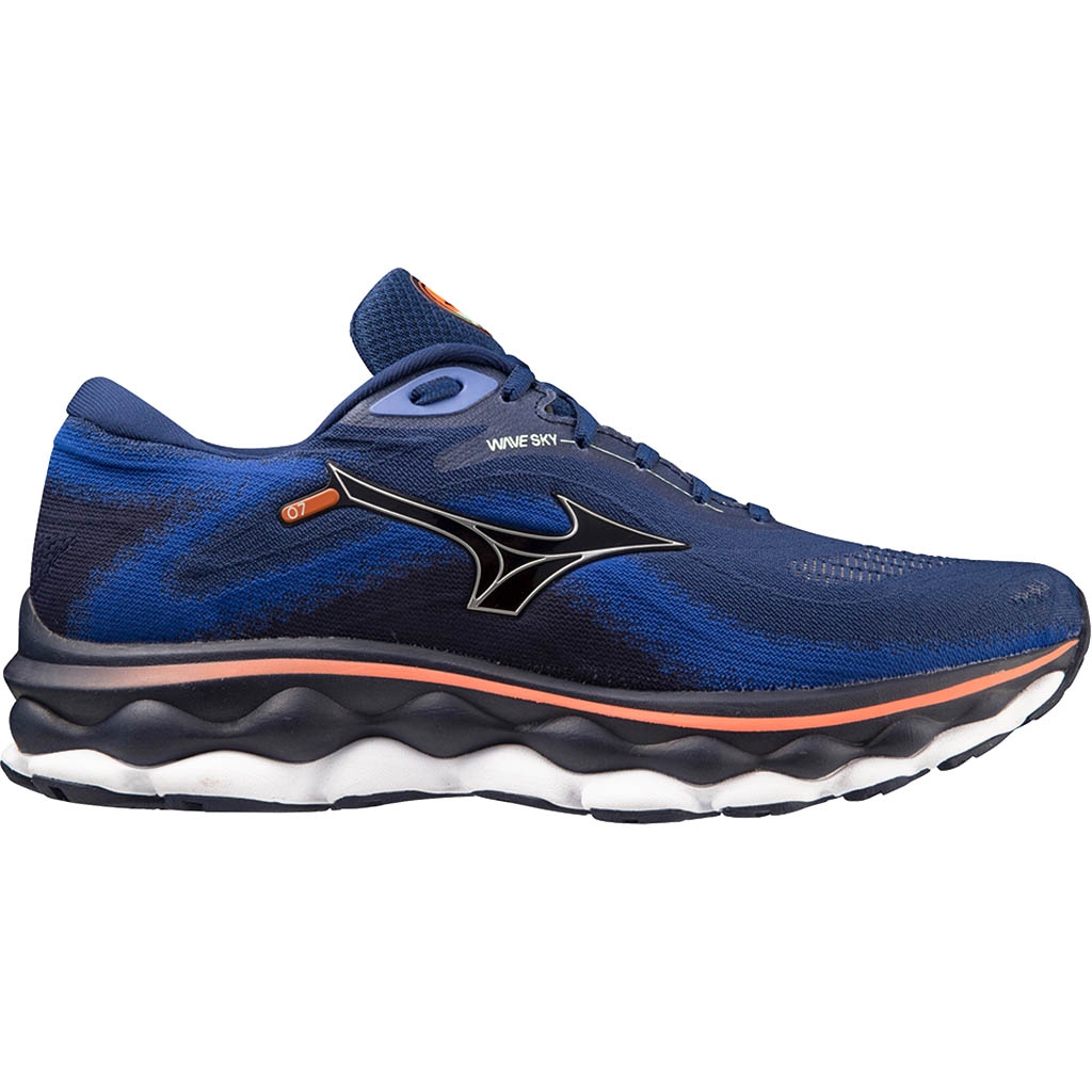 Mizuno Wave Sky 7 Blue Depths.Silver.Neon Flame Lepape
