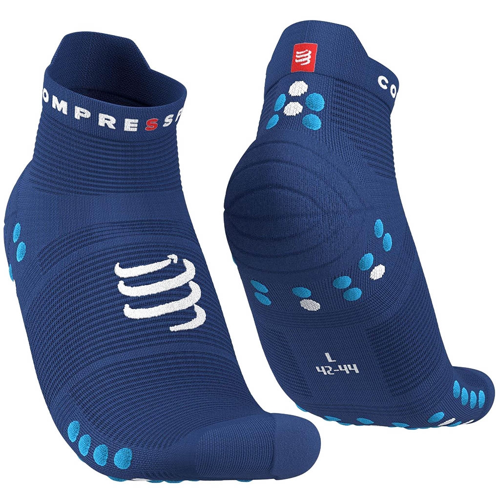 Calcetines altos unisex Compressport Pro Racing Socks V4.0 Run Low  XU00047B_533 Sodalite/Fluo Blue
