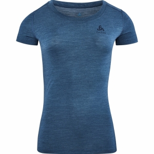 Odlo T-Shirt Manches Courtes Merino 130 Femme Bleu foncé