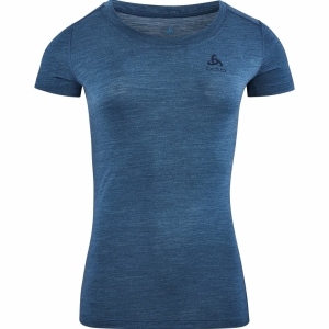 Odlo T-Shirt Manches Courtes Merino 130 Feminino Azul escuro