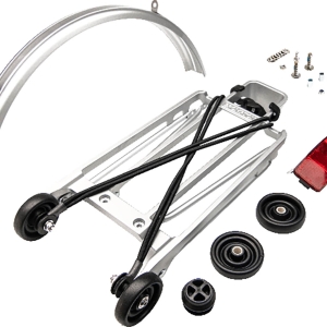 Brompton Ensemble complet porte-bagage avec 4 roulettes + garde-boue - orific Argent