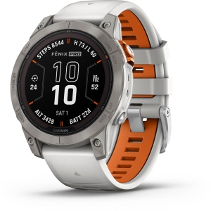 Garmin fenix 7 Pro Sapphire Solar Titane Gray (Bracelet Gris et Orange) Grijs