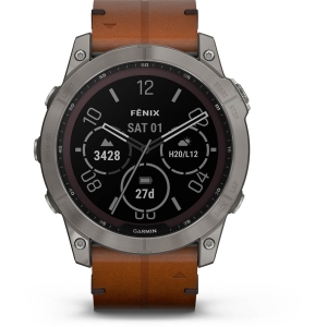 Garmin Fénix 7X Sapphire Solar Titane (Bracelet Cuir Marron et Silicone) Marron