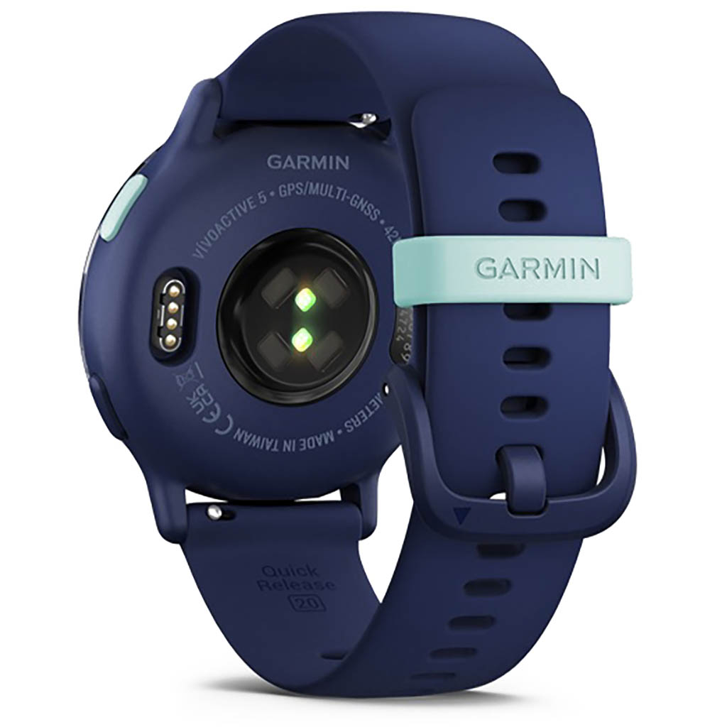 Montre connectée Garmin Vivoactive 5, Metallic Blue avec bracelet bleu  marine sur