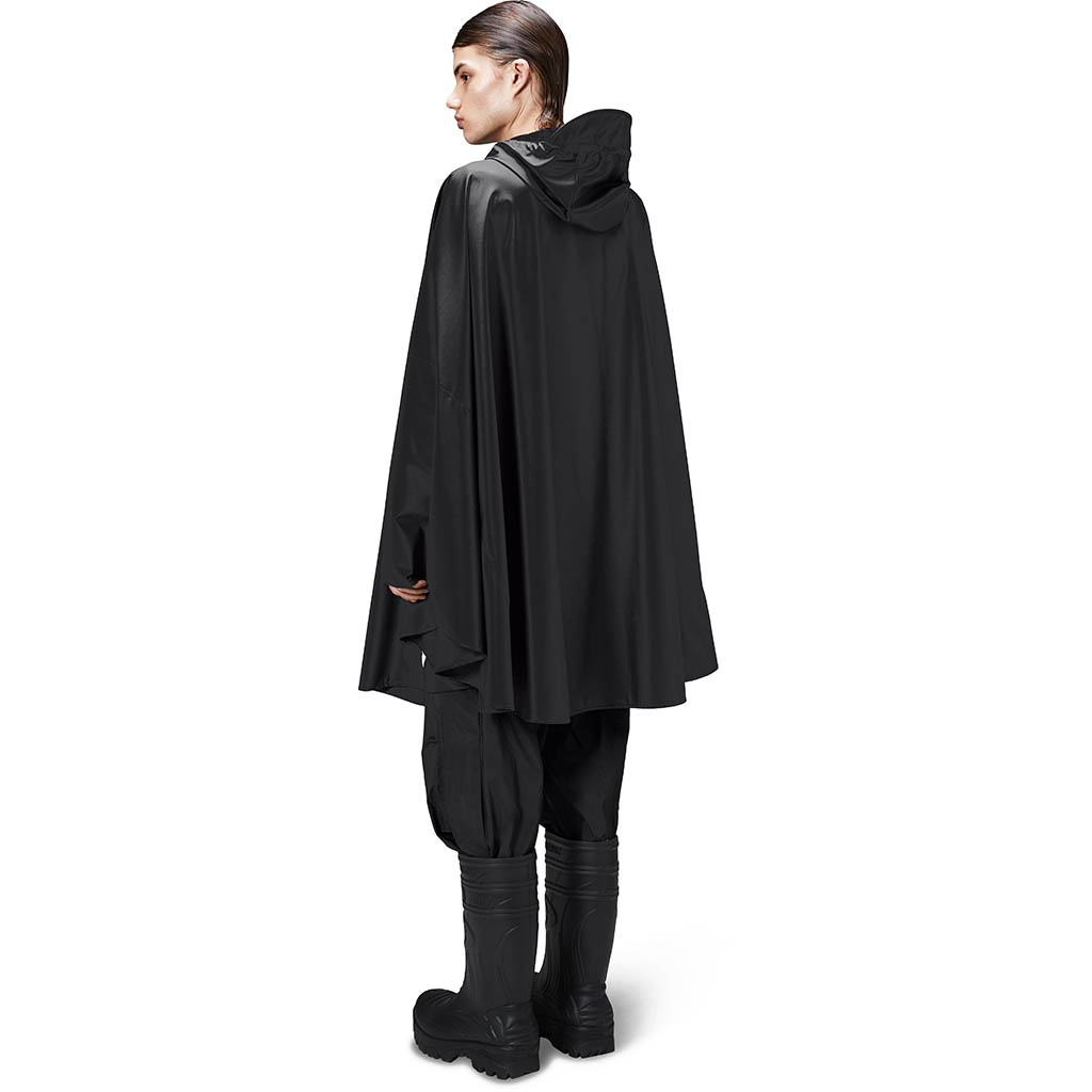 Rains Cape W3 black: Rain poncho for cycling unisex model