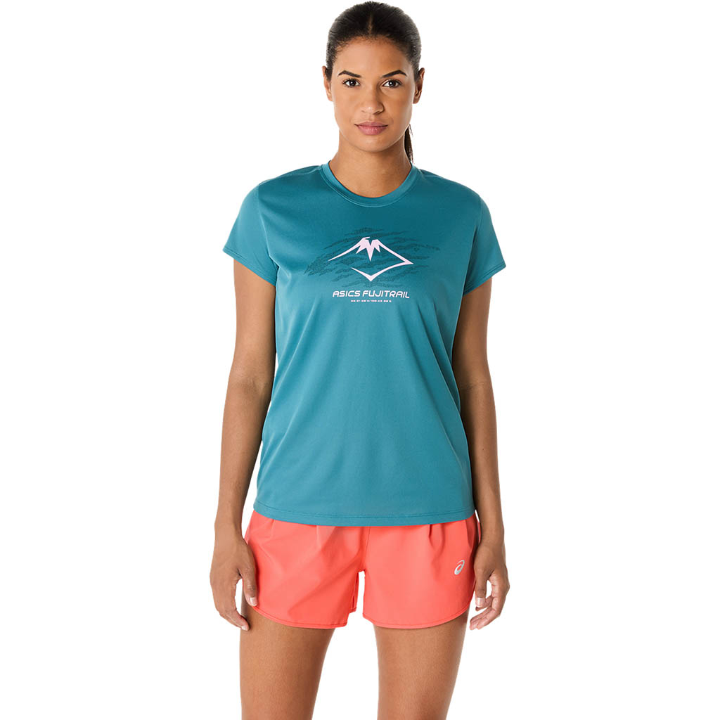 Asics Women's Bleu Fujitrail Logo Ss Top Blue