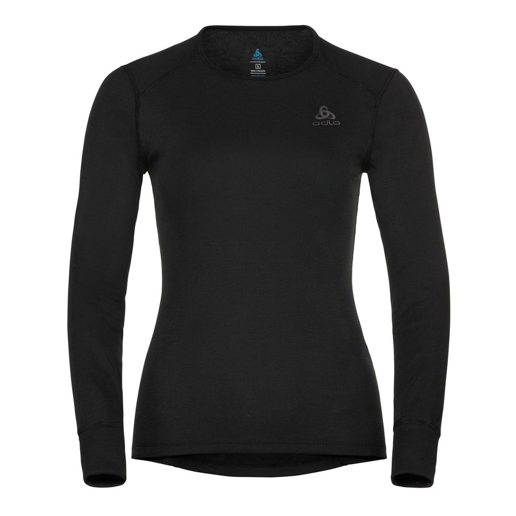 Odlo Women's Noir Base Layer Top Crew Neck Long Sleeve Active Warm Eco Black
