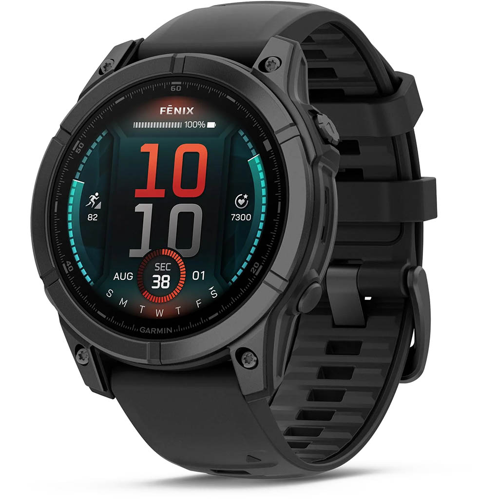 Garmin Fenix E - 47mm - Acier Gray avec bracelet silicone noir Noir